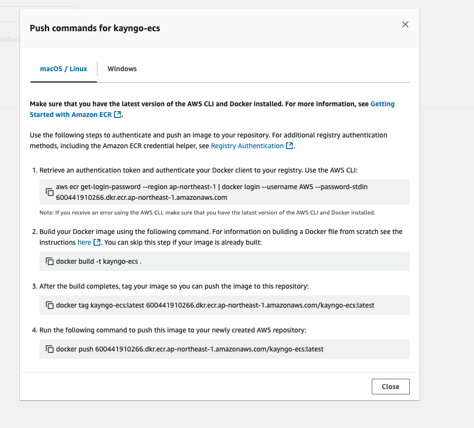 Push command để push image to ECR